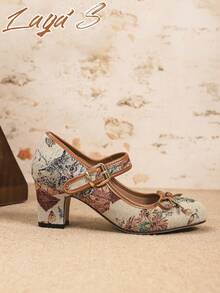 Women's Shoes, Elegant And Fashionable T-Strap Hollow Design, Round Toe Shallow Thick Heel Mary Jane Shoes, Pin Buckle For Easy Wearing, Suitable For Parties/Weddings/Christmas/Work Commuting/Spring And Autumn/Black High Heels/Comfortable Women's Shoes/Business Etiquette/Vacation/Women's Formal Shoes - 棕色 - 查看 4