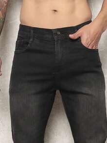 Men's Skinny Jeans With Elastane - Dark Grey - View 2