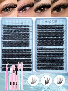 640 Clusters D Curl Individual Lash Clusters 50D60D80D, 8/10/12/14/16MM Mixed Style Lash Kit DIY At Home Grafting Lash Clusters Book, Diy Long-Lasting Eyelash Extensions, High Capacity Natural Clusters Lashes With Eyelashes Glue, Tweezer, Eyelash Brushes Kit, Easy To Use For Starter Makeup Beauty, Enlarge Eyes False Lashes Extensions Suit Suitable For Daily Outings, Travel, Photography, Gatherings, Weddings, Travel Carry And Makeup - 彩色 - 查看 1