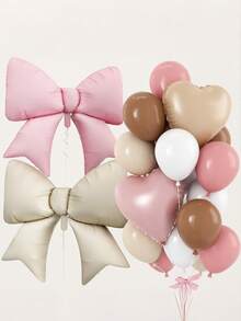 Dusty Pink Beige Heart Balloons, Bow Balloons, Neutral Pink Brown Sand White Latex Balloon Set, Giant Bows Helium Foil 18 Inch Heart Shaped Balloon For Boho Bear Birthday Baby Shower Wedding - Multicolor - View 3