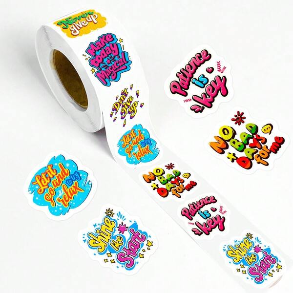 500 Stück/Rolle bunte inspirierende englische Cartoon Aufkleber - Echte Aufkleber für DIY Tagebücher, Handyhüllen & Geschenkverpackung