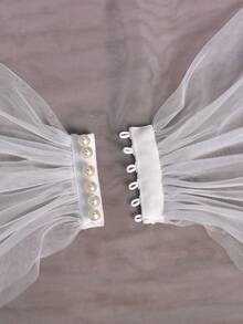 Chal nupcial blanco semitransparente de hombros descubiertos, adecuado para novia, vestido de fiesta, accesorio, chal corto con diseño de broche - Blanco lechoso - Ver 5