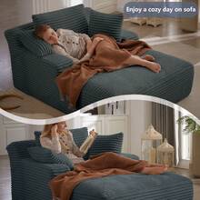 66'' Chaise Lounge Chair Indoor, Corduroy Boneless Sofa Bed, Deep Seat Sleeper Couch Reading Chairs For Bedroom Living Room, Movie Room, No Assembly,Dark Gray - Màu xám đen - Xem 5
