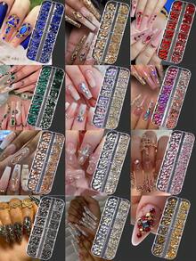 【炫彩美甲水钻】炫彩12格3D平面AB美甲水钻 | 混合形状水钻，适用于DIY美甲、美甲沙龙 - 易于粘贴，持久耐用，用途广泛，适合圣帕特里克节、新年、婚礼美甲 - 彩色 - 查看 2