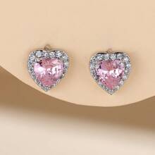 2pcs Women's Heart-Shaped Zirconia Earrings, Daily Wear Heart Stud Earrings - Earring - View 12