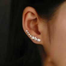 1pair Women's Fashionable Round Hoop Earrings With Bead Detailing, Suitable For Parties And Daily Wear, Vacation-Style Jewelry, A Gift For Girlfriend - 花 - 查看 4