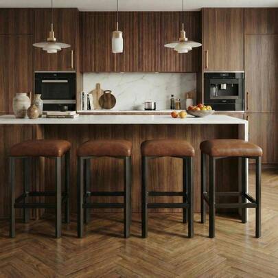 Dragonpad Bar Stools Set Of 4, PU Leather Kitchen Chairs With 2inch Thick Upholstery, 25inch Tall Counter Height Bar Stools, Sturdy Metal Base, Easy Assembly, For Kitchen Island, Bar Counter