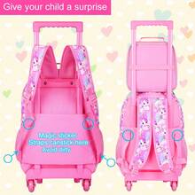 3PCS Girls Rolling Backpack, Cute Cat Roller Wheels Kids Bookbag - Wheeled Elementary School Bag - Cat - Pink - View 5