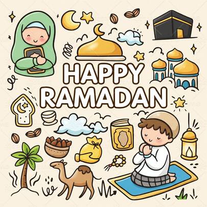 HAPPY RAMADAN Mubarak Malbuch Graffiti Malvorlagen für muslimische Partyartikel zur Entspannung