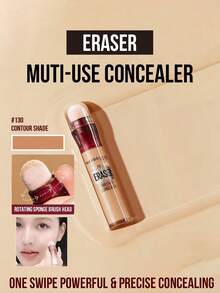 Maybelline ERASER 多用途遮瑕膏 #130 高遮瑕度色号，6毫升/0.20 液盎司，一笔即可完美遮盖瑕疵，12 小时保湿，旋转式海绵头无需工具，轻盈亲肤配方，蕴含烟酰胺，提亮眼周肌肤，有效遮盖瑕疵/黑眼圈/肤色不均，打造无瑕日常妆容。 - 130 - 查看 2