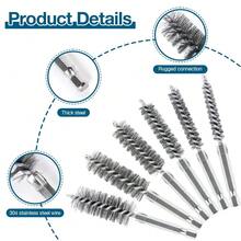 6 Pcs Stainless Steel Pipe Cleaning Brush Set 1/4" Hexagonal Bar Twisted Wire Hole Brush Cleaning Brush Bristle Wire Brush Hole - Multicolor - View 6