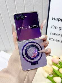 Galaxy Z Flip7/Z Flip6/Z Flip5/Z FE Folding Phone Case, Women's Fashion Cute Lightweight Protective Cover, Personalized Design, Electroplated Feather Pattern Glitter Kickstand Case, Suitable As Gift - Multicolor - View 31