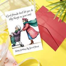 1pc Interesting Friendship Encouragement Card With Envelope - "Good Friends Won't Let You Do Stupid Things Alone!" - Birthday, Valentine's Day - A Card Full Of Happiness, Friendship Card | Playful Design |Birthday Card - Sets - View 4