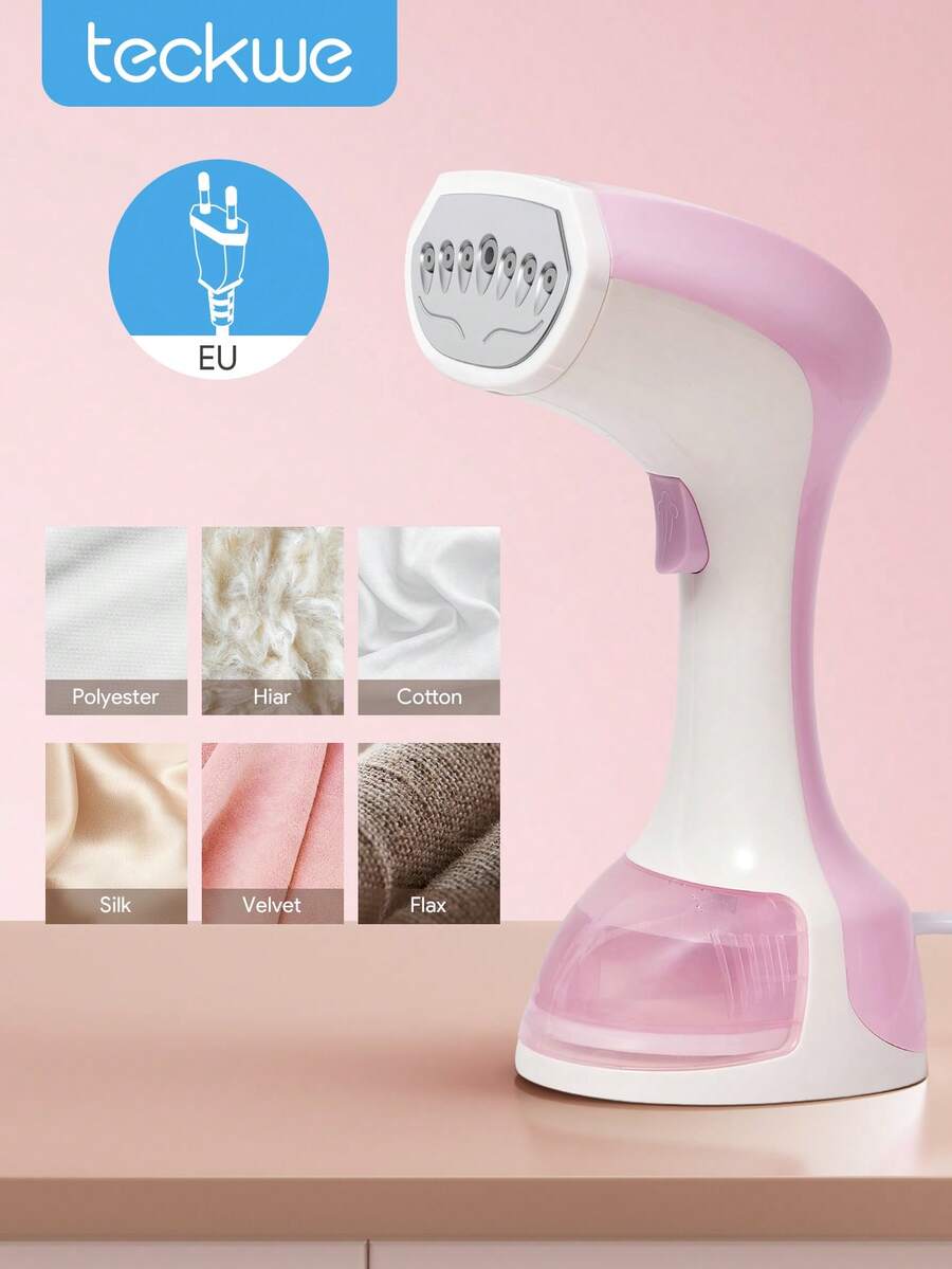 Teckwe 便攜式手持蒸氣熨斗，7個蒸氣出口，旅行衣物蒸氣熨斗，10秒快速加熱 - 歐規插頭 - 粉色 - 查看 1
