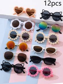 12 Pairs Cute Multi-Style Children's Fashion Glasses, With Adorable Baby Decoration Style, Suitable For Travel, Photography And Outdoor Activities - Cute Children's Photography Prop Glasses - Multicolor - View 1