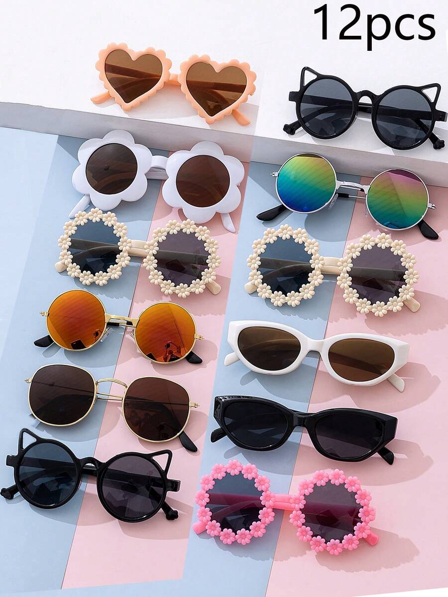 12 Pairs Cute Multi-Style Children's Fashion Glasses, With Adorable Baby Decoration Style, Suitable For Travel, Photography And Outdoor Activities - Cute Children's Photography Prop Glasses - Multicolor - View 1