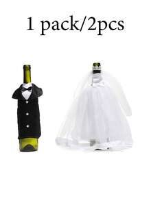 1 set decor pentru sticlă de vin de nuntă, ținută formală pentru mire și mire, decorare masă pentru petrecere de nuntă, cadou de aniversare - Multicolor - Vizualizare 10