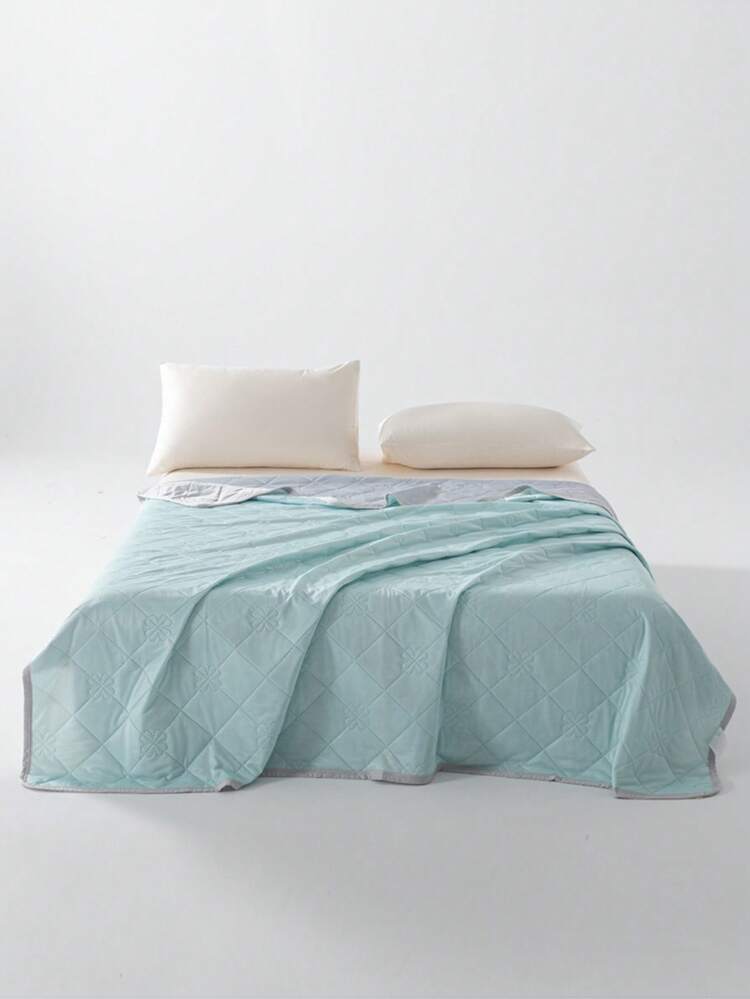1件轻盈透气丝滑夏季被子，纯色空调毯，亲肤柔软舒适，简约风格，四季皆宜，单人/双人尺寸 - 薄荷藍 - 查看 2
