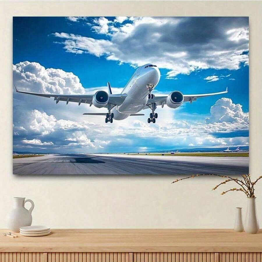 1 Piece Aviation Theme Airport Runway Background Cloth With Realistic Airplane Pattern, Durable Tapestry, Suitable Airplane Party Decoration, Airport Background, Event Setup, No Ironing Needed, 2D Flat Surface, Decoration - Nhiều màu - Xem 1