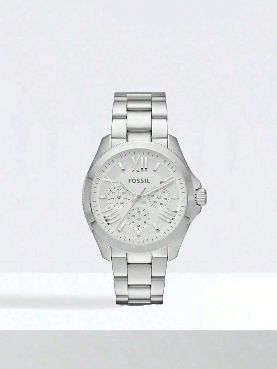 Fossil 女士石英计时腕表，奢华不锈钢表带，带日期显示，防水时尚正装腕表，适合日常/派对佩戴，玫瑰金/金色/银色女士腕表礼品 AM4511/AM4510/AM4509 - 銀色 - 查看 1