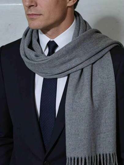 1 chiếc khăn choàng dài bằng polyester giả cashmere màu trơn, kiểu dệt chéo cổ điển có tua rua, khăn choàng ấm áp unisex phù hợp cho mùa thu/đông, khăn choàng thời trang chắn gió, khăn choàng thoải mái thích hợp cho sử dụng hàng ngày.