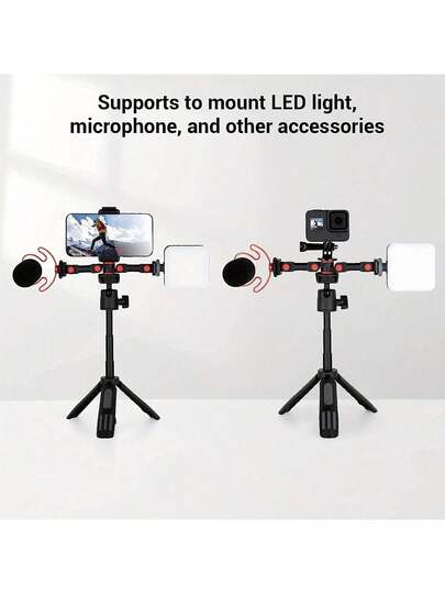 1/4" Threaded Extension Rod Dual Cold Shoe Mount Adapter - Universal Bracket For Camera, Microphone, LED Light, And Video Monitor