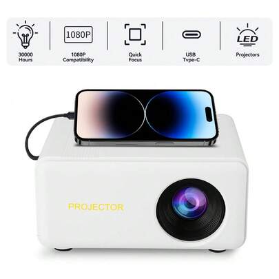 Mini Projector, Supports Portable Projector, 270° Rotatable, Auto Horizontal Correction, Smartphone Movie Projector
