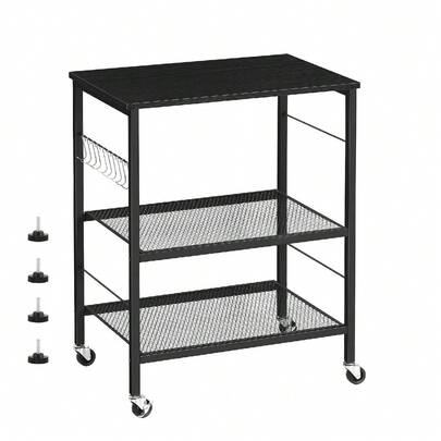Microwave Oven Stand, Kitchen Baker's Rack 3-Tier Mesh Kitchen Storage Cart With Metal Frame Industrial Wood Accent Furniture For Living Room, Bedroom, Kitchen Rustic