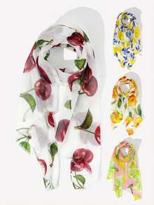 1pc Cute Fruit Print Scarf, Polyester Fiber (Polyester) Floral Print - Multicolor - View 1