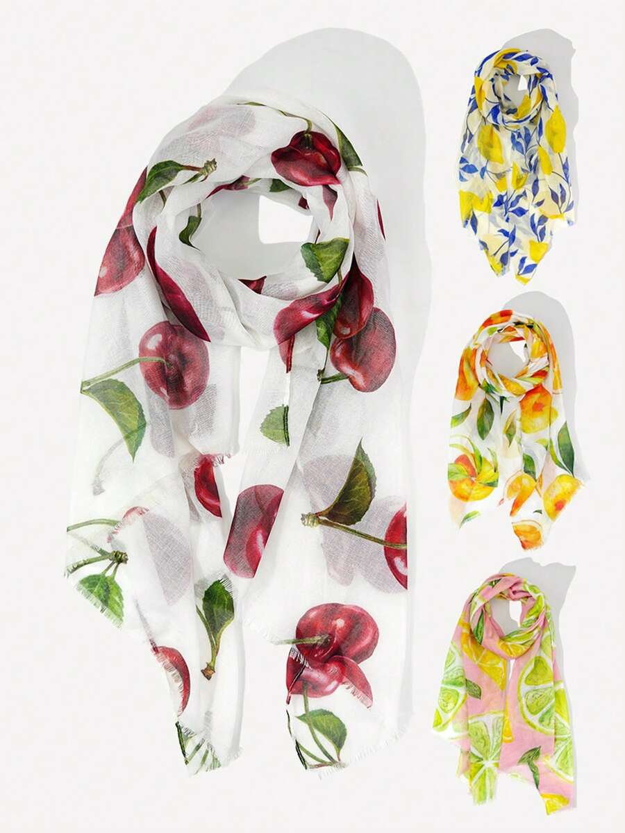 1pc Cute Fruit Print Scarf, Polyester Fiber (Polyester) Floral Print - Multicolor - View 1
