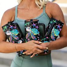 1 pieza Taza de viaje aislada de 40 onzas con estilo de tortuga marina, Vaso de café de estilo oceánico para bebidas calientes y frías, Taza reutilizable de gran capacidad, Vajilla artística y colorida para la playa y el verano, Regalo para amantes del océano - Multicolor - Ver 5