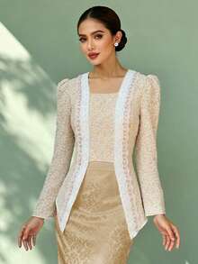 Kobayashi 女士 - 提花优雅提花蕾丝拼接长袖衬衫 - 白色 - 查看 4