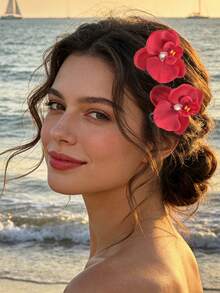 1 chiếc kẹp tóc hình hoa trà kiểu Bohemian Hawaii, thích hợp cho kỳ nghỉ, bãi biển, trang phục dự tiệc, kẹp càng cua, kẹp tóc cài đầu, phụ kiện tóc cho nữ, phụ kiện đội đầu. - Nhiều màu - Xem 14