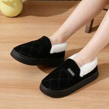 Zapatos de invierno para mujer, suaves y cálidos para uso en interiores y exteriores, ideales para el hogar y actividades al aire libre, antideslizantes y duraderos, con costuras decorativas que les dan un toque elegante, zapatos para mujer - Negro - Ver 2