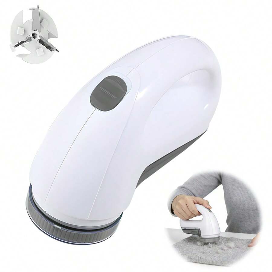 1 Electric Hair Remover, Single Gear/Three-Blade Steel Knife/Gray Battery Type/Hair Ball Trimmer (Without 2 AA Batteries), Suitable For Trimming Hairballs And Burrs On Sweaters, Scarves, Sofas And Carpets. It Is A Good Helper For Household Cleaning. - Battery Version - View 1