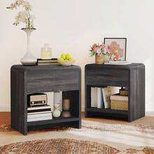 Modern Nightstand Set Of 2 With Storage Drawer And Open Shelves, 24" Round Bedside Table With Curved Top Corners, End Table For Bedroom And Living Room - 黑色 - 查看 9