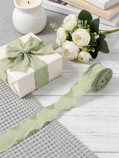 1Pc Matcha Green Bubble Pleated Ribbon,914.4cm Satin Ribbon,Ruched Silk Ribbon Suitable For Gift Wrapping,DIY Bouquet Arrangements,Wedding Decor,Crafts & Party Decor