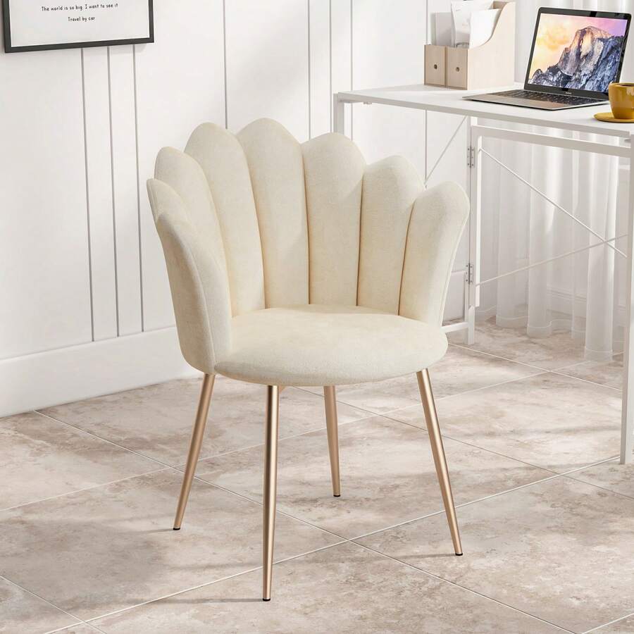 Luxstein Velvet Armchair With Golden Metal Legs, Elegant And Comfortable Upholstered Chair For The Living Room, Bedroom, Office Or Dressing Table, Stylish Lounge Chair In A Modern Design, 43 X 43 X 82 Cm - 米色 - 查看 1