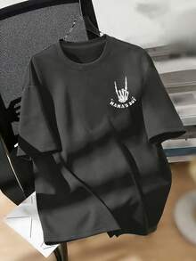 Camiseta con estampado de lema gráfico para niño preadolescente, de tela suave y cómoda, adecuada para deportes al aire libre, uso casual diario, estilo callejero y de campus, moda primavera/verano casual - Gris Oscuro - Ver 7