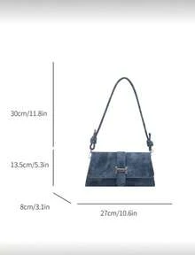 New Fashion Metal Decor Handbag Shoulder Bag, Suitable For Party, Outing, Vacation, Shopping And Daily Use, Can Store Coins, Phones, Also Suitable As Work Bag For Office Ladies, College Students And Professionals, Elegant Women Bag - Màu xanh lam - Xem 5