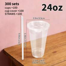 300 Sets Of Transparent Party Cups With Lids And Straws, 12/16/20/24 Ounces Plastic Portable Cups, Suitable For Holding Iced Coffee, Milkshakes, Homemade Lattes, Suitable For Carnivals, Fairs, Weddings, And Themed Parties. - View 13