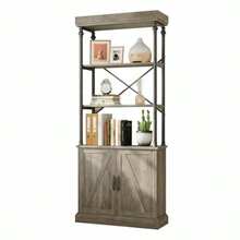 Estantería de 5 niveles con puertas de armario, 187 cm de alto, moderna unidad de almacenamiento con marco de metal y estantes ajustables, para salón, despacho, dormitorio y pasillo, color gris. - A - Ver 2