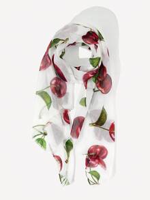 1pc Cute Fruit Print Scarf, Polyester Fiber (Polyester) Floral Print - Multicolor - View 9