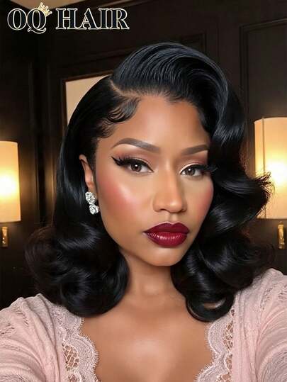 OQ 13x4 High Density Lace Front Wig, 180% Density, 8-16 Inch Short Wavy Curly Bob Wig, No Glue Needed, Natural Looking Human Hair Wig, Pre-Plucked Hairline, Natural Color, Quick Delivery, Great Gift For Women, Romantic, Suitable For Various Occasions, Travel Essential, Creates A Gentle Atmosphere, Full Of Vitality, Casual Daily Wear