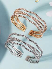 1pc Geometric Wide Wristband, Sparkly Crystal Inlaid Adjustable Bracelet For Streetwear & Prom - Multicolor - View 13