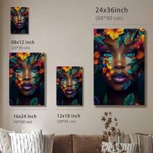 1pc Wrapped Framed Canvas Wall Art, Vintage Prints Poster, Portrait Of Woman, Flower Headdress, Flower Face, Close-up-flowers, Digital Art, Vibrant, Detailed Style, Birthday Party Decor, Decorative Wall Art for Living Room Bedroom Office, Hanging Hardware Included - Wrapped Framed Canvas, Vertical - Lienzo enmarcado - Ver 10