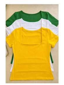 BABY LOOK KIT 3  Blusa Suplex Roupa Femenina Cores Do BRASIL Ideal para a copa do mundo 2026 - AZUL AZUL AZUL - Visão 7