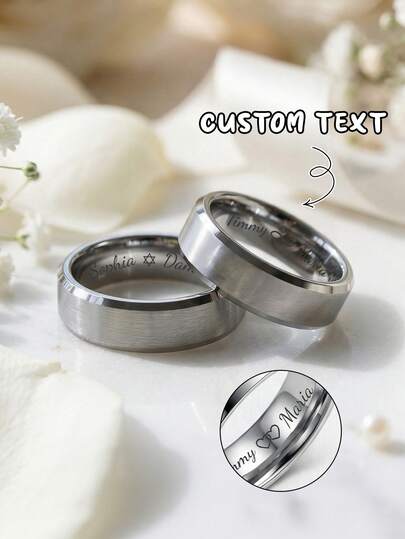 1 pieza Anillo de boda personalizado para hombre, grabado, color plateado y negro, anillo de plata personalizado, anillo de boda grabado personalizado, anillo de compromiso, anillo de promesa - Ajuste cómodo, resistente a los arañazos