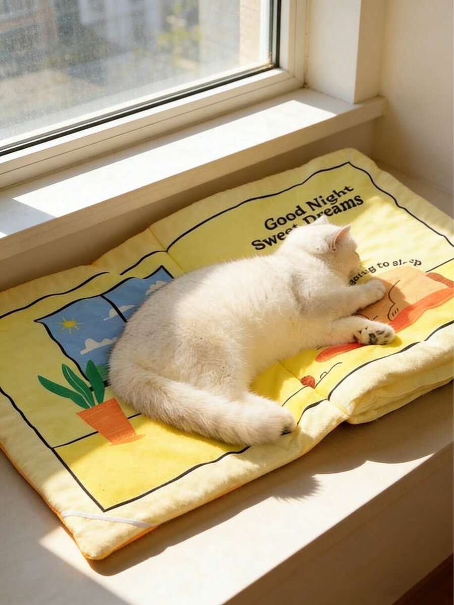 1个可爱宠物床，保暖猫床，柔软小型犬床，带有有趣的卡通图案，可水洗，适合小型犬和猫。 - 彩色 - 查看 1