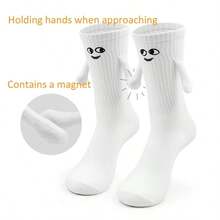 CT TAPESOCKS 1 Pair Unisex Holding Hands Design Socks, Cute & Quirky, Versatile For All Seasons, White Mid-Calf Socks - Multicolor - View 3